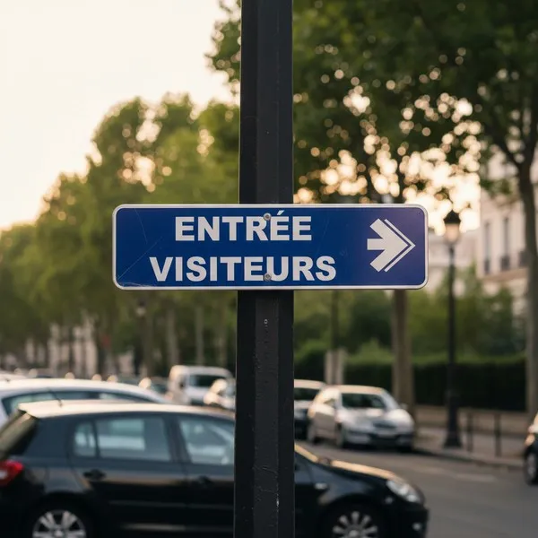 Panneau Entrée visiteurs à droite - Hôtel, Restaurant, Gîte