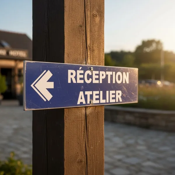 Panneau signalétique directionnel Réception Atelier flèche gauche