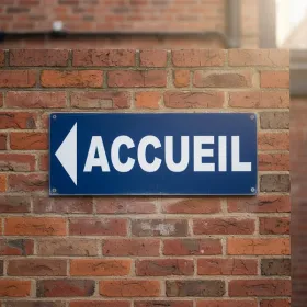 Panneau PVC bleu 500x200mm direction gauche accueil parking
