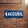 Panneau direction Accueil, flèche à gauche, bleu