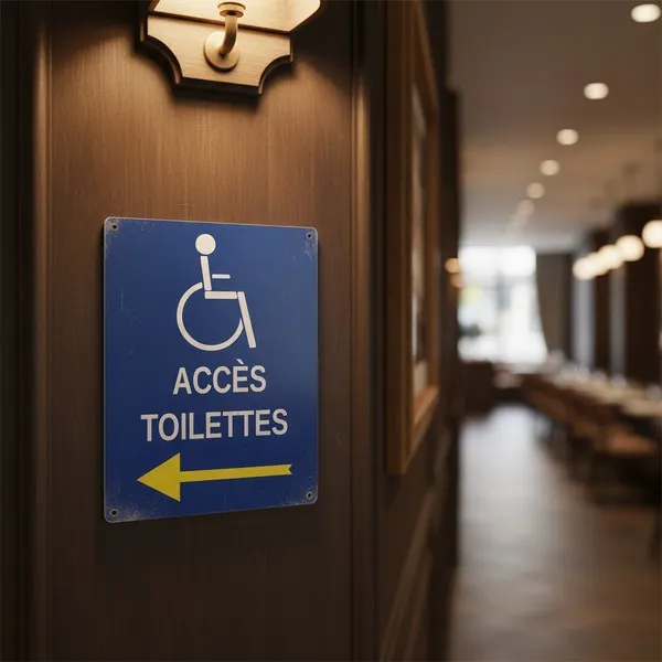 Panneau accès toilettes PMR à gauche – Panneau handicapé - PMR