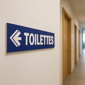 Panneau Toilettes à gauche – Panneau hôtel, restaurant, gîte