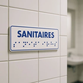 Plaque braille « Sanitaires » – porte accessible ERP