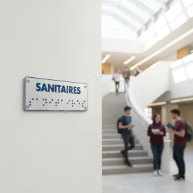 Plaque braille « Sanitaires » – porte accessible ERP
