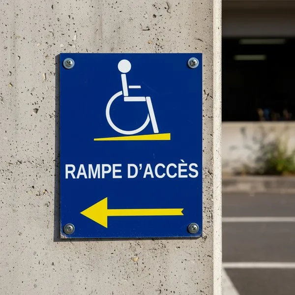 Panneau signalétique rampe d'accès PMR à gauche – handicap