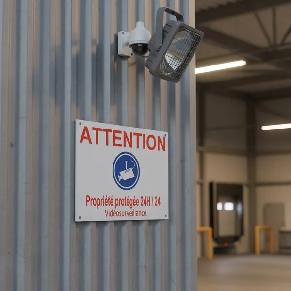 Panneau vidéosurveillance 24H/24 – Attention propriété protégée