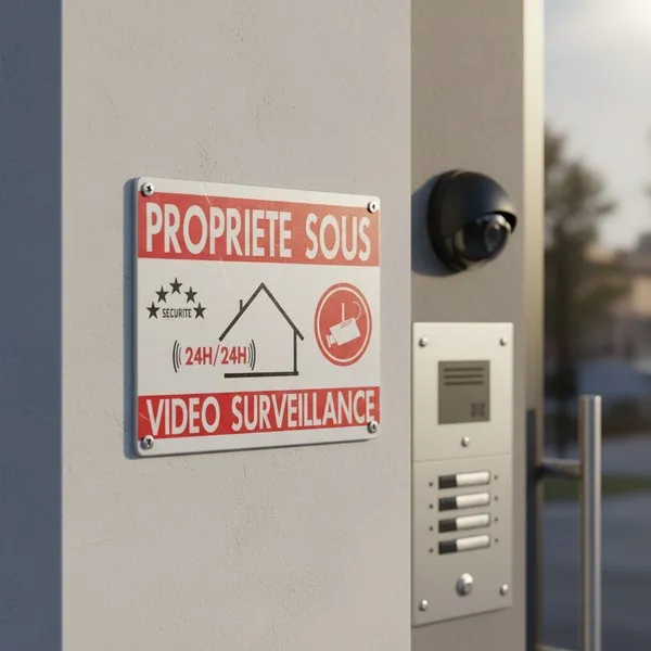 Panneau vidéo surveillance propriété privée fond blanc format A4