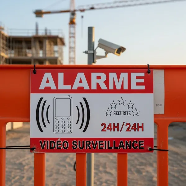 Panneau vidéosurveillance et alarme : Site protégé par caméra