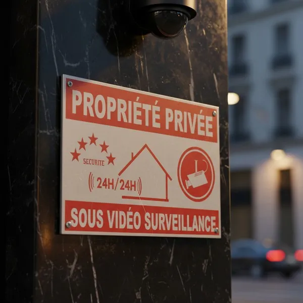 Panneau propriété privée accès interdit avec vidéosurveillance