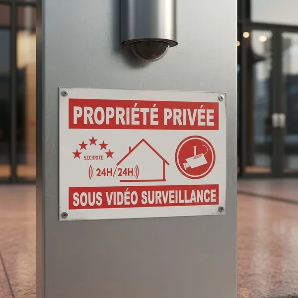 Panneau propriété privée accès interdit avec vidéosurveillance