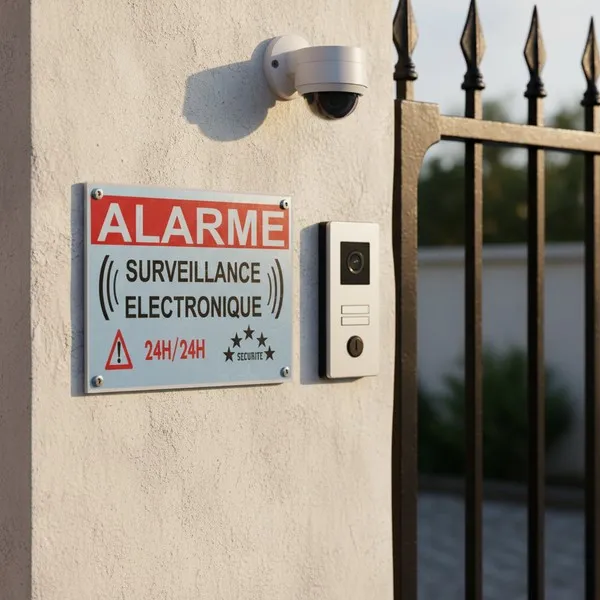 Panneau signalétique alarme électronique 300x200mm + pastille offerte
