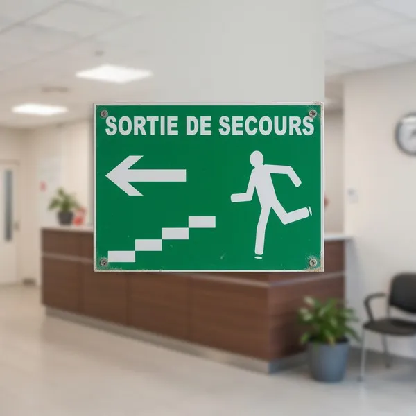 Panneau Sortie de secours escalier gauche ISO 7010 vert