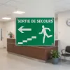 Panneau Sortie de secours escalier gauche ISO 7010 vert