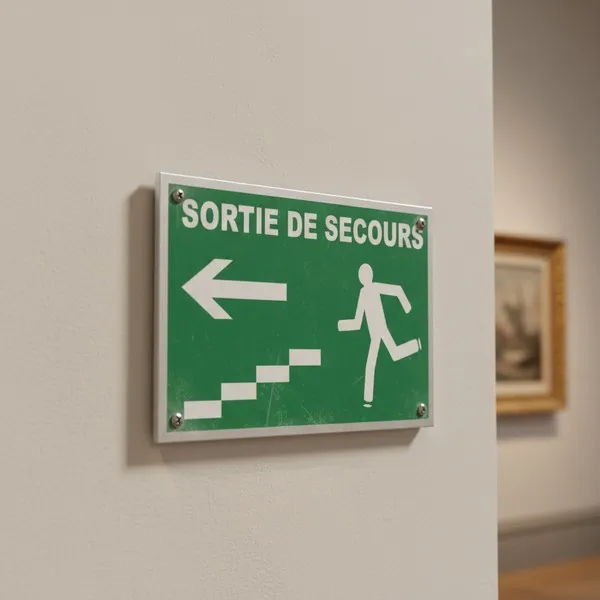 Panneau Sortie de secours escalier gauche ISO 7010 vert