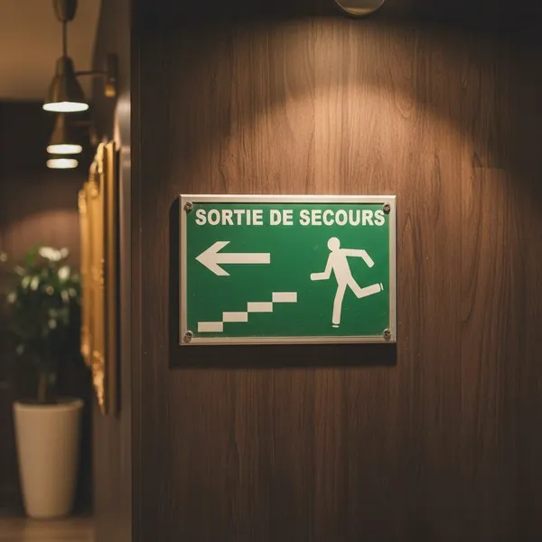 Panneau Sortie de secours escalier gauche ISO 7010 vert