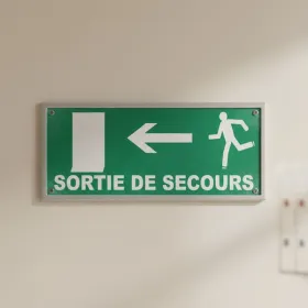 Panneau Sortie de Secours Gauche avec Porte | Signalétique Évacuation