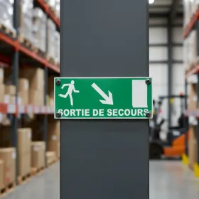 Panneau sortie de secours porte en bas – Sécurité évacuation