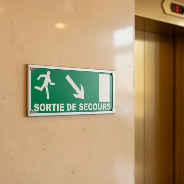 Panneau sortie de secours porte en bas – Sécurité évacuation