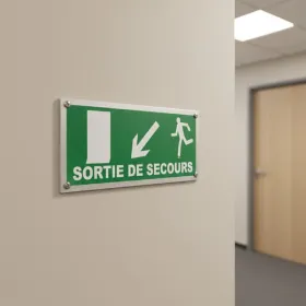 Panneau Sortie de secours en bas à gauche avec porte