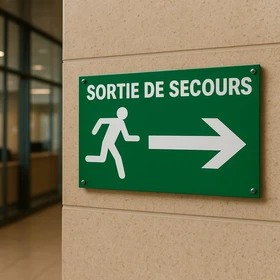 Panneau sortie de secours à droite avec flèche