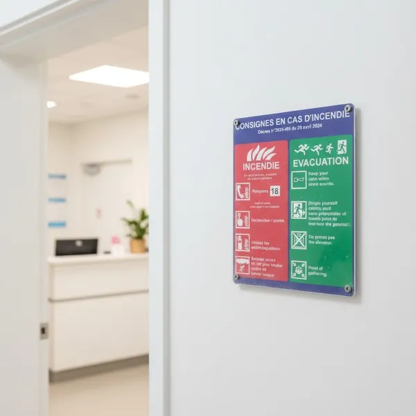 Panneau Consignes Incendie Bilingue, Évacuation & Sortie de Secours