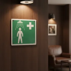 E012 Douche de sécurité – Panneau évacuation et sortie de secours