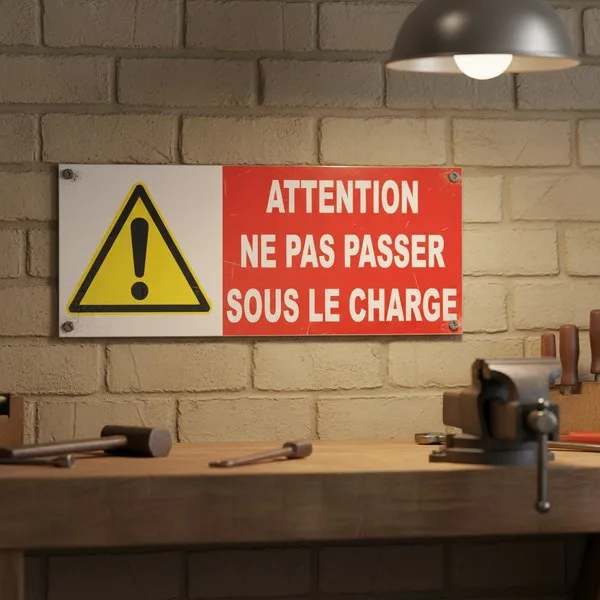 Panneau danger charge suspendue – Ne pas passer sous la charge