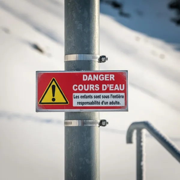 Panneau Danger cours d'eau – Enfants sous surveillance adulte