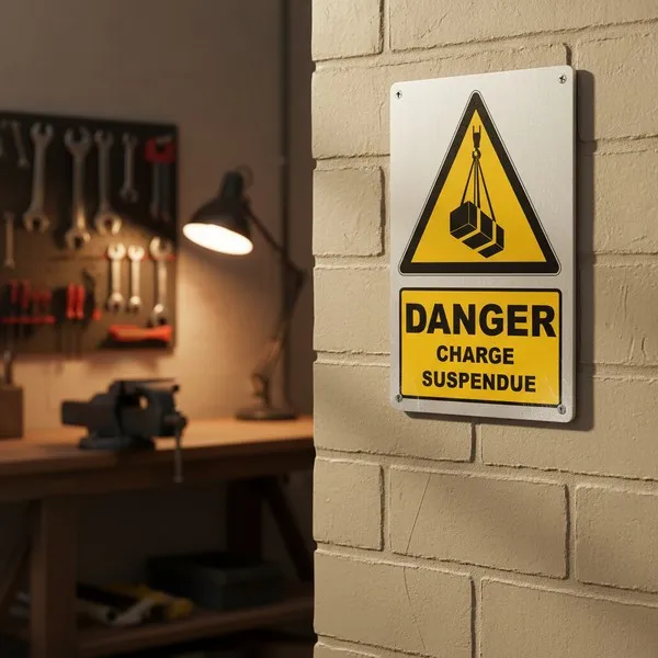 W015 Danger Charges suspendues – Panneau attention Danger