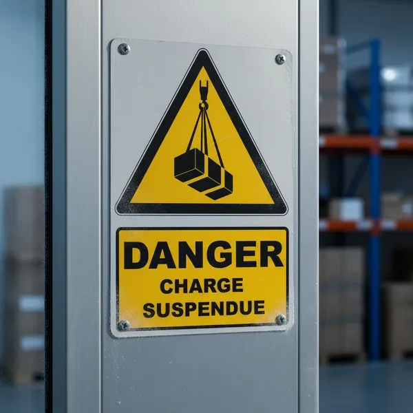 W015 Danger Charges suspendues – Panneau attention Danger