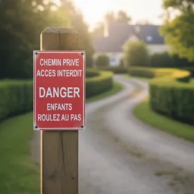 Panneau chemin privé accès interdit danger enfants roulez au pas