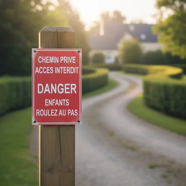 Panneau chemin privé accès interdit danger enfants roulez au pas