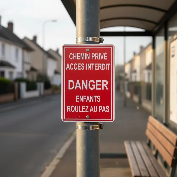 Panneau chemin privé accès interdit danger enfants roulez au pas
