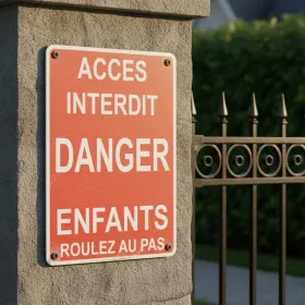 Panneau Accès interdit danger enfants roulez au pas