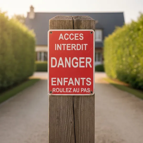 Panneau Accès interdit danger enfants roulez au pas