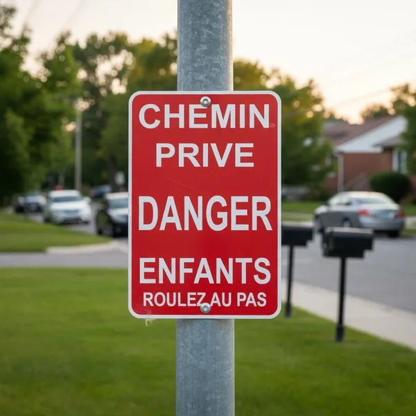 Panneau Chemin privé danger enfants roulez au pas