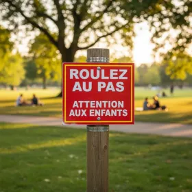 Panneau Roulez au Pas Attention Enfants Sécurité Aire de Jeux