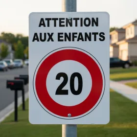 Panneau Attention aux enfants 20 km/h - Signalisation de danger
