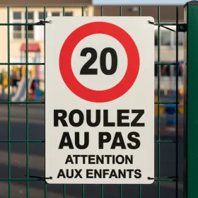 Panneau attention enfants 20 km/h - Sécurité routière zones scolaires