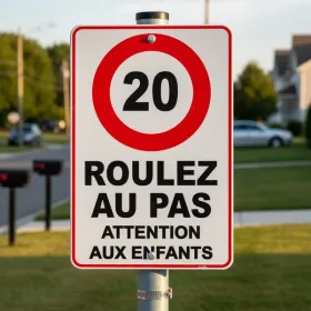 Panneau attention enfants 20 km/h - Sécurité routière zones scolaires