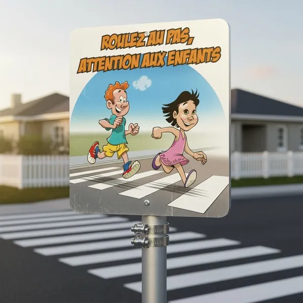 Panneau Roulez au pas - Sécurité enfants résidentielle