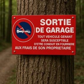 Panneau Sortie de garage, véhicule gênant en fourrière