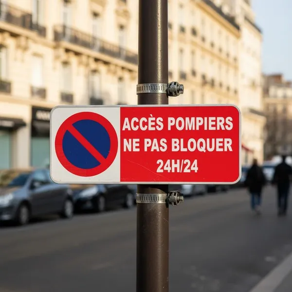 Panneau stationnement interdit accès pompiers – Ne pas bloquer