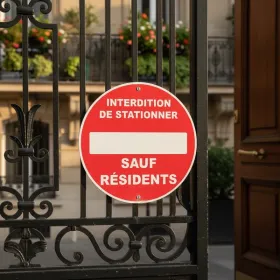 Panneau interdiction de stationner PVC rond sauf résidents