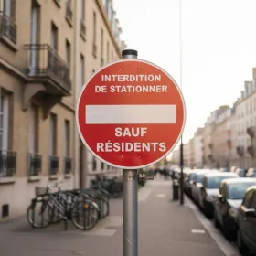 Panneau interdiction de stationner PVC rond sauf résidents