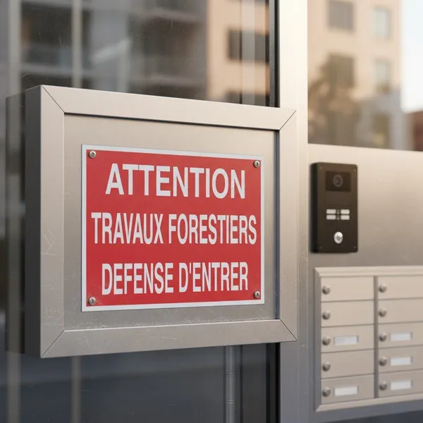 Panneau accès interdit travaux forestiers – Défense d’entrer