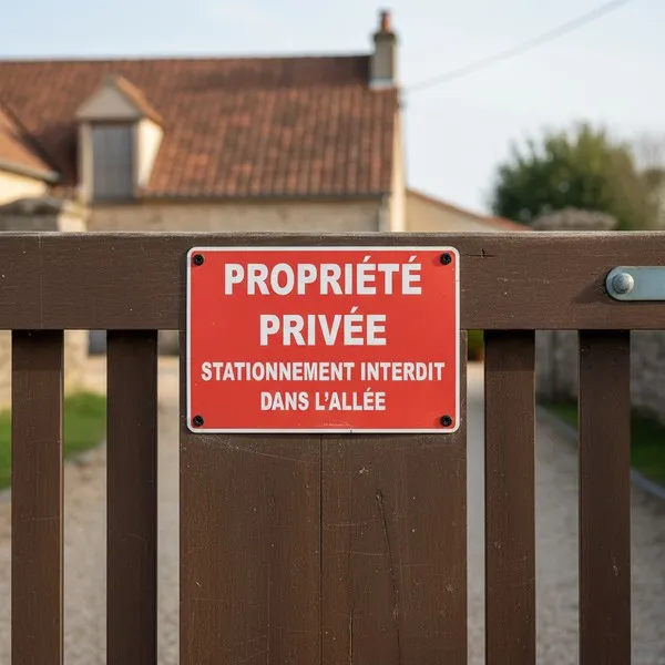 Panneau propriété privée stationnement interdit dans l'allée
