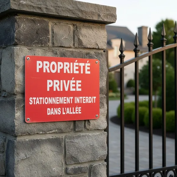 Panneau propriété privée stationnement interdit dans l'allée