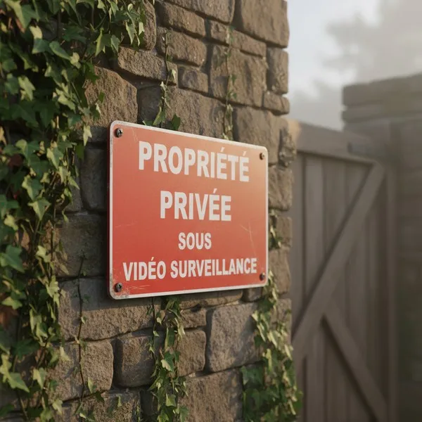 Panneau propriété privée accès interdit sous vidéosurveillance