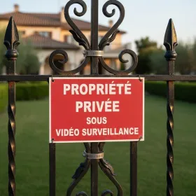 Panneau propriété privée accès interdit sous vidéosurveillance